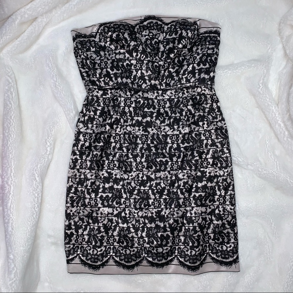 NWOT Tibi Black & Ivory Floral Silk Blend Strapless Dress SZ 8 w/ Measur… - Picture 5 of 16